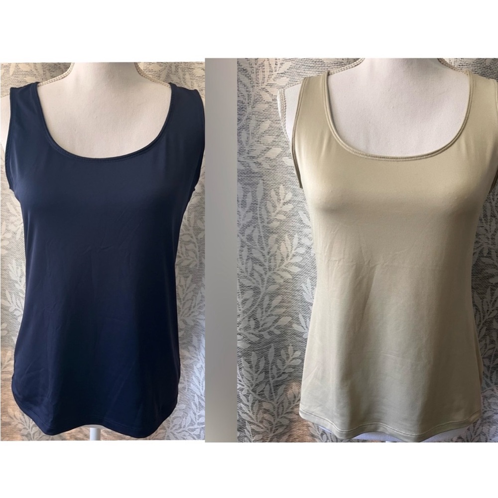 Charter Club Women's Cream & Navy Pair of Tank Tops petite medium